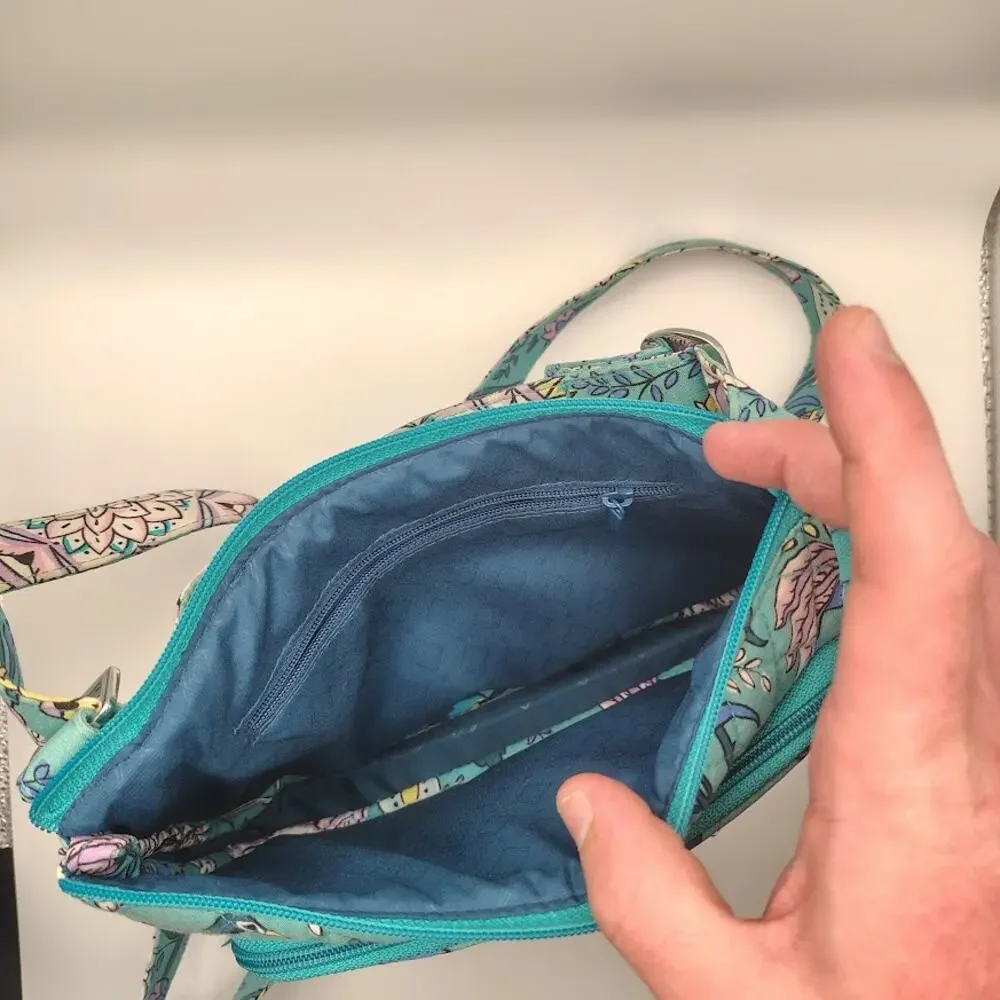 Vera Bradley Floral Quilted Crossbody Purse Shoulder Bag Blue Pink Birds